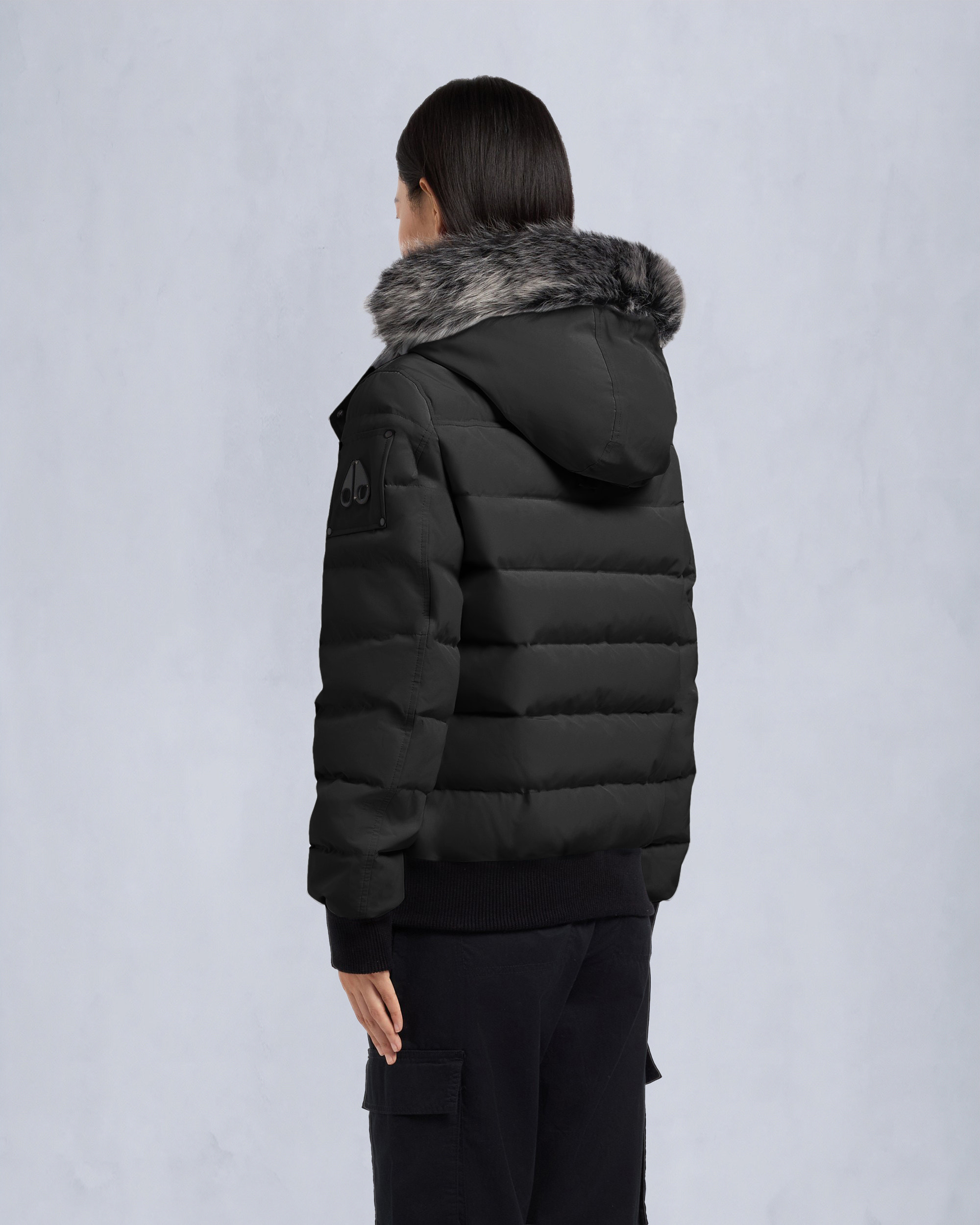 ONYX LADRIERE SHEARLING BOMBER JACKET-BLACK/ICE
