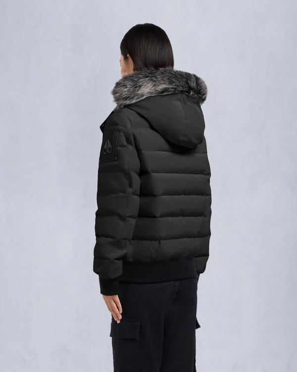 ONYX LADRIERE SHEARLING BOMBER JACKET-BLACK/ICE