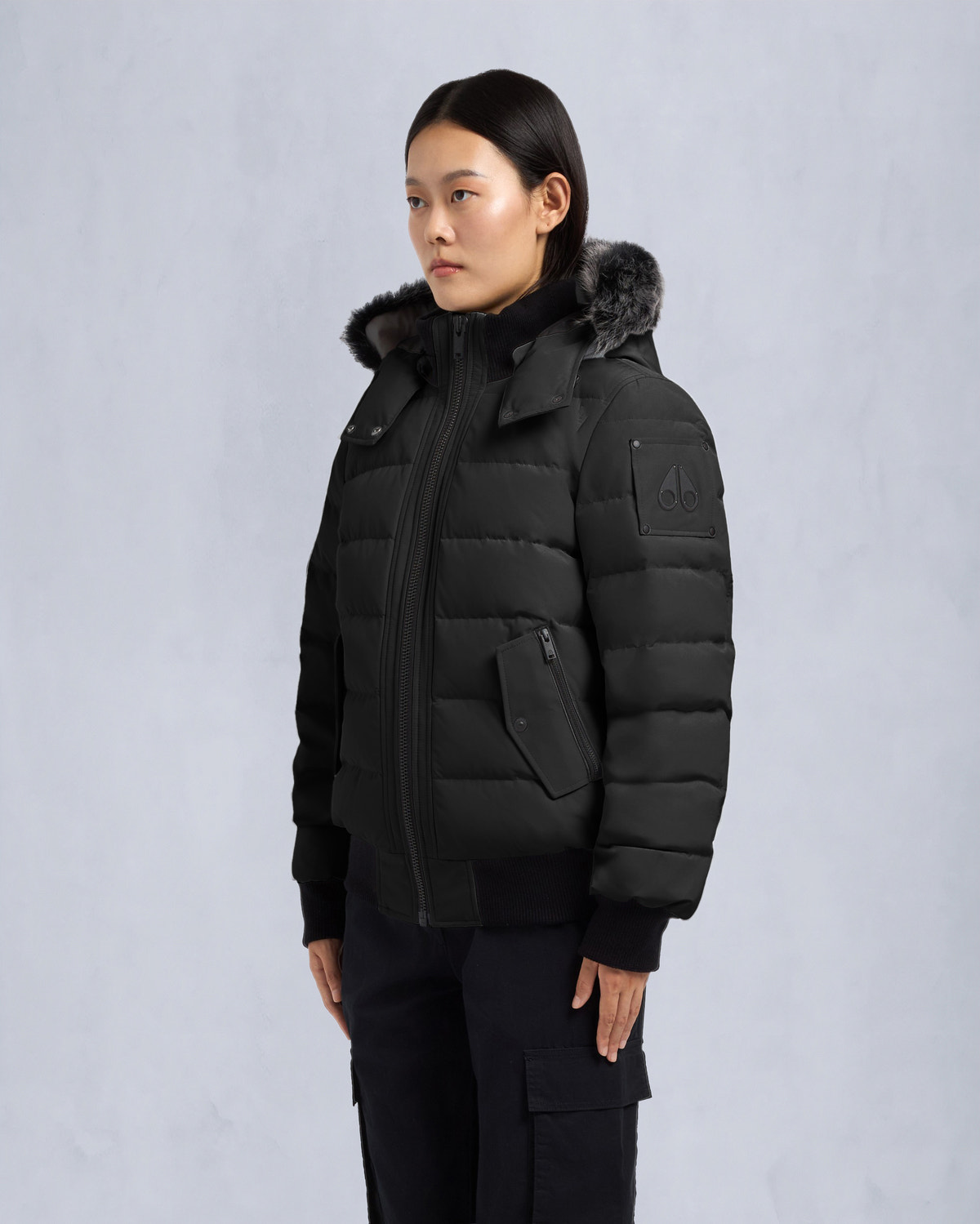 ONYX LADRIERE SHEARLING BOMBER JACKET-BLACK/ICE