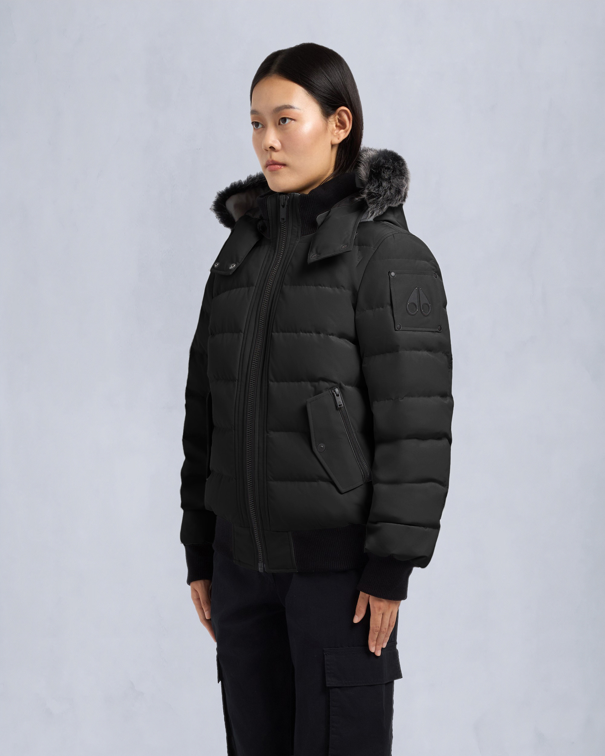 ONYX LADRIERE SHEARLING BOMBER JACKET-BLACK/ICE