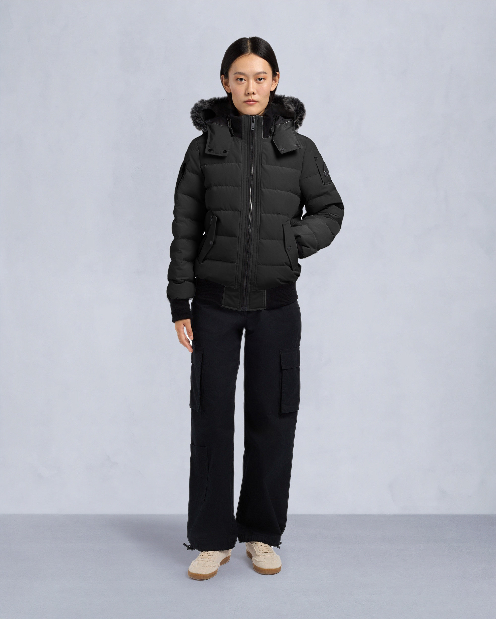 ONYX LADRIERE SHEARLING BOMBER JACKET-BLACK/ICE