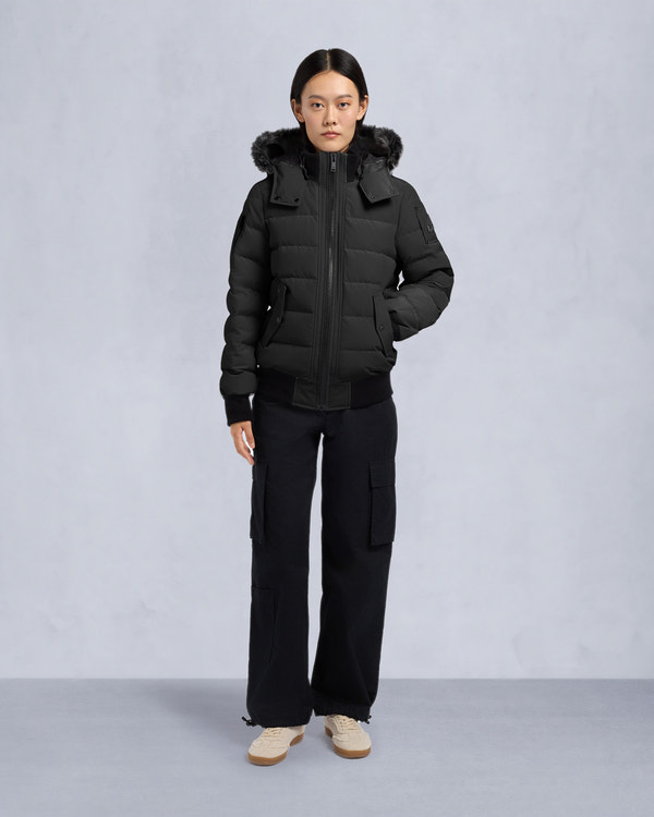 ONYX LADRIERE SHEARLING BOMBER JACKET-BLACK/ICE