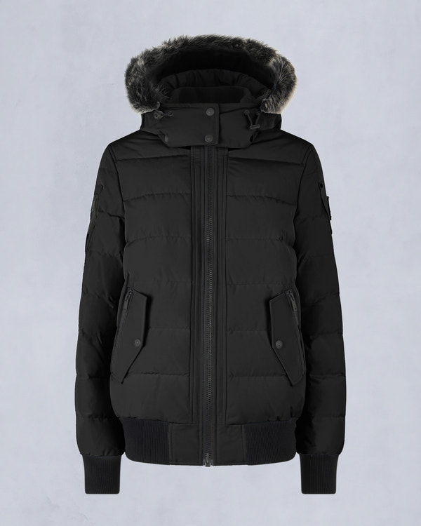 ONYX LADRIERE SHEARLING BOMBER JACKET-BLACK/ICE