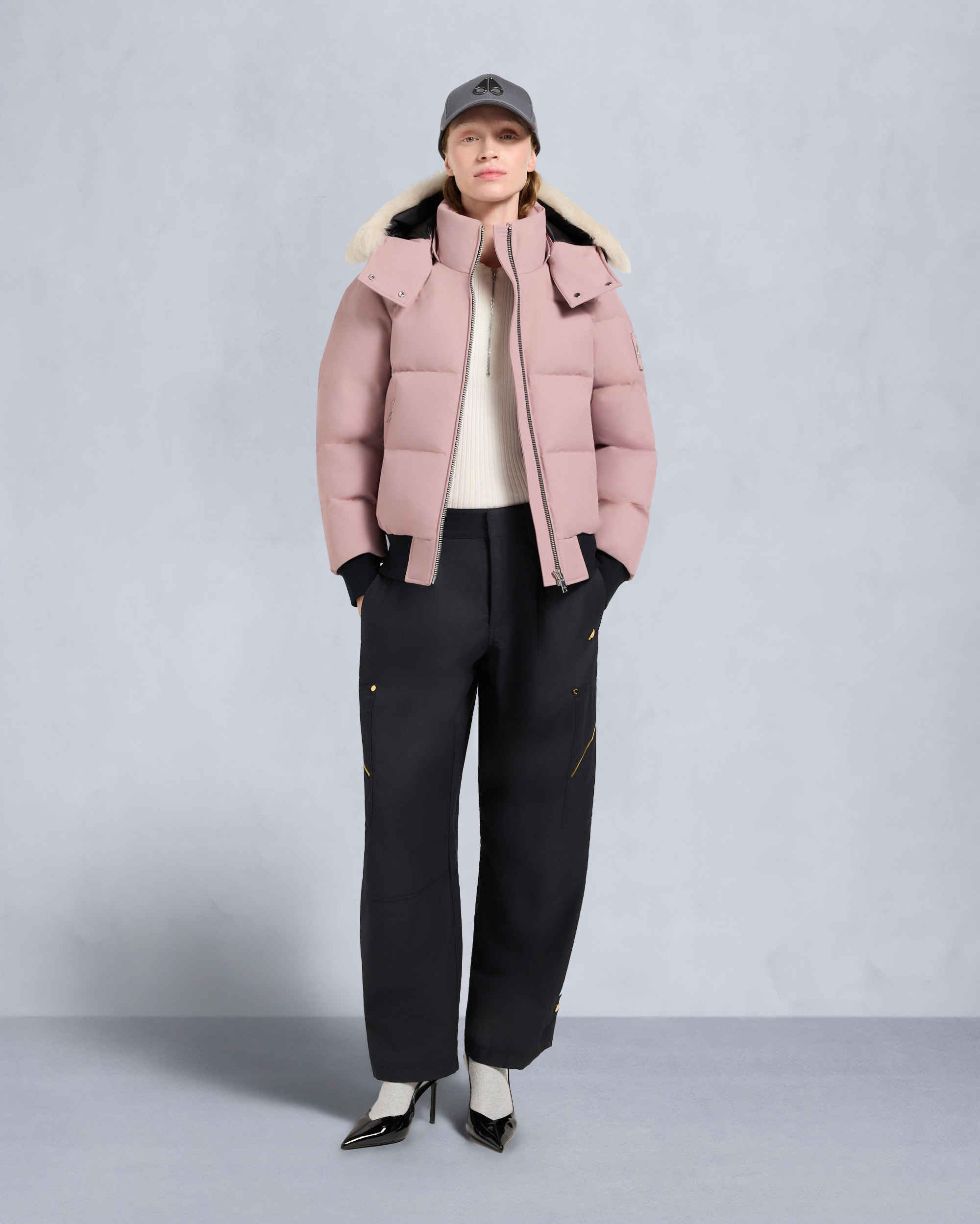 BLOUSON AVIATEUR CLOUD EN PEAU DE MOUTON-MAUVE/ALBÂTRE