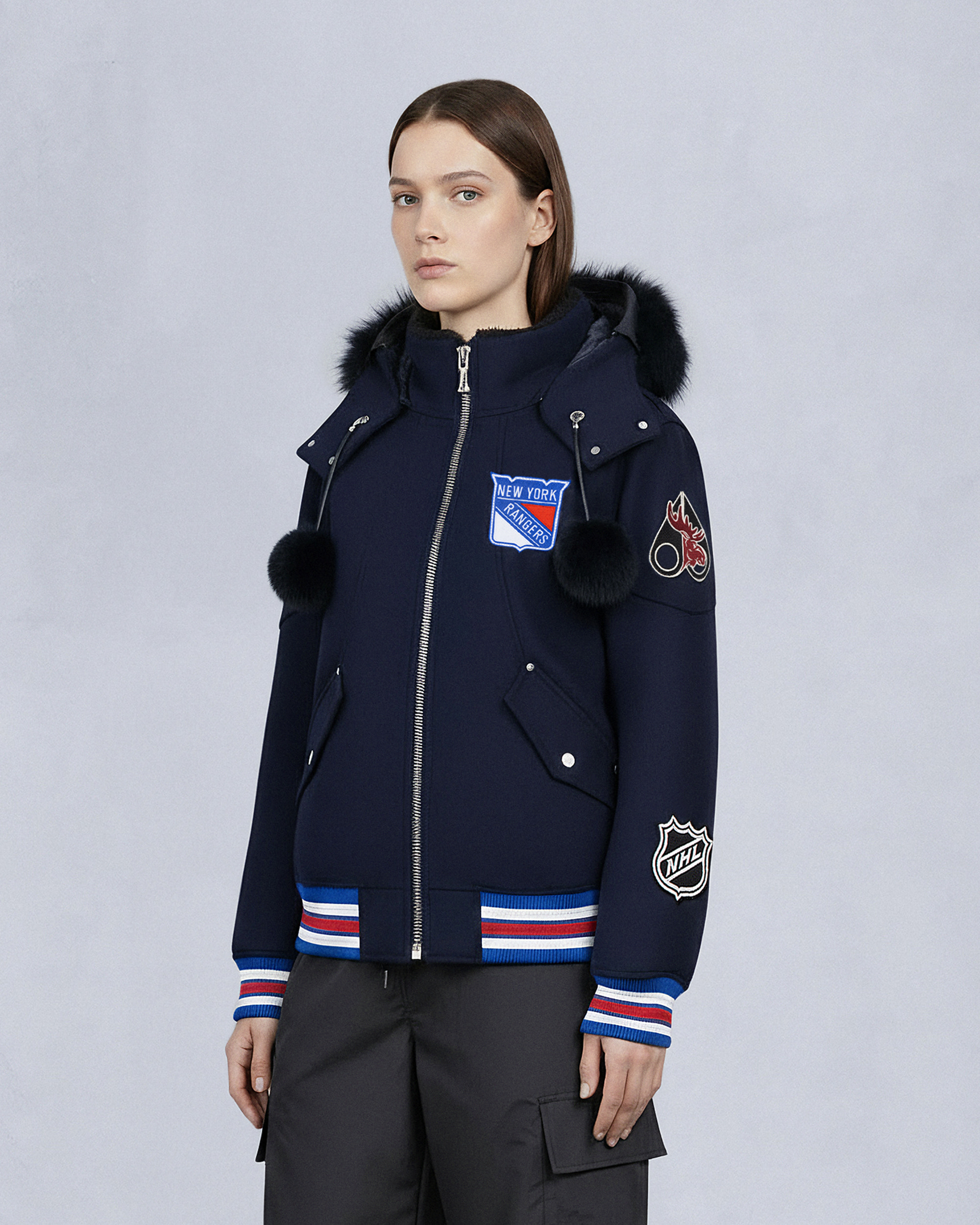 BLOUSON AVIATEUR NHL X MOOSE KNUCKLES RANGERS-BLEU MARINE/ROUGE/OS/NOIR