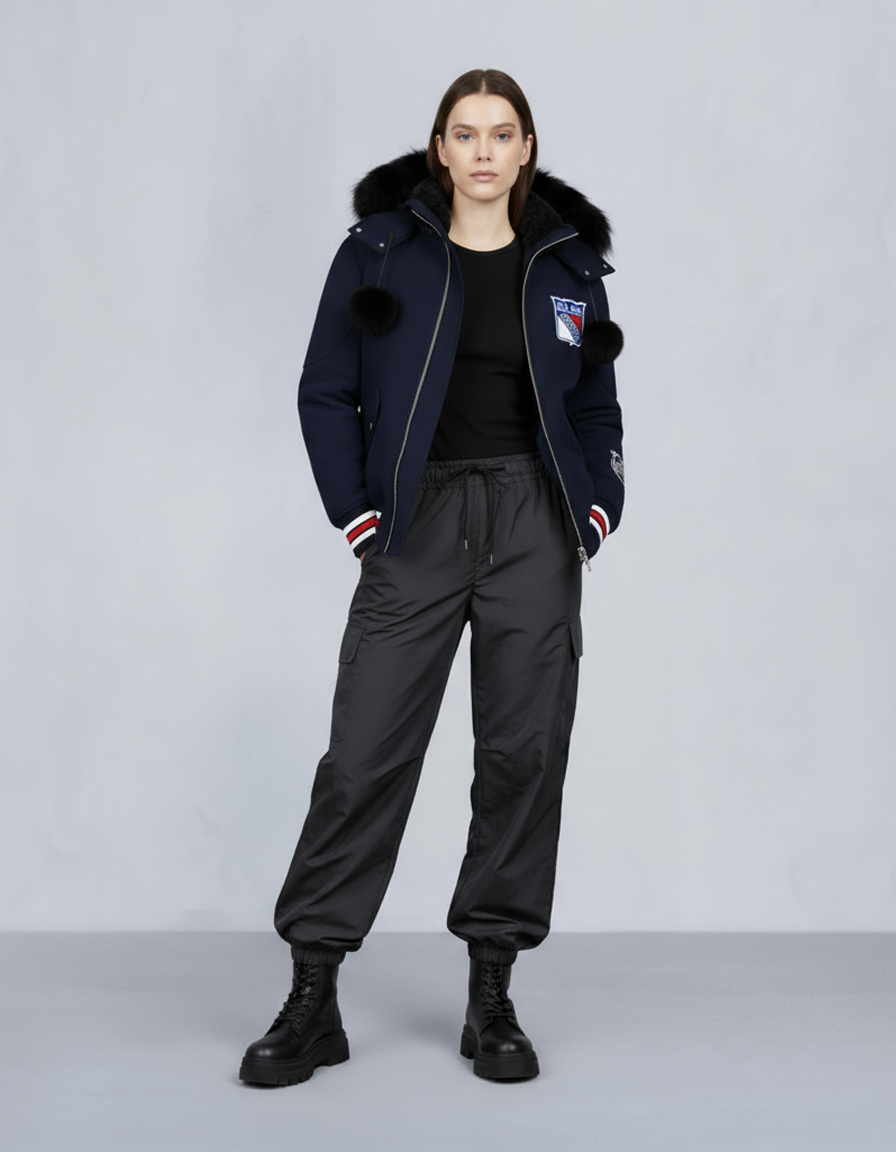 NHL X MOOSE KNUCKLES RANGERS BOMBER JACKET-NAVY/RED/BONE/BLACK