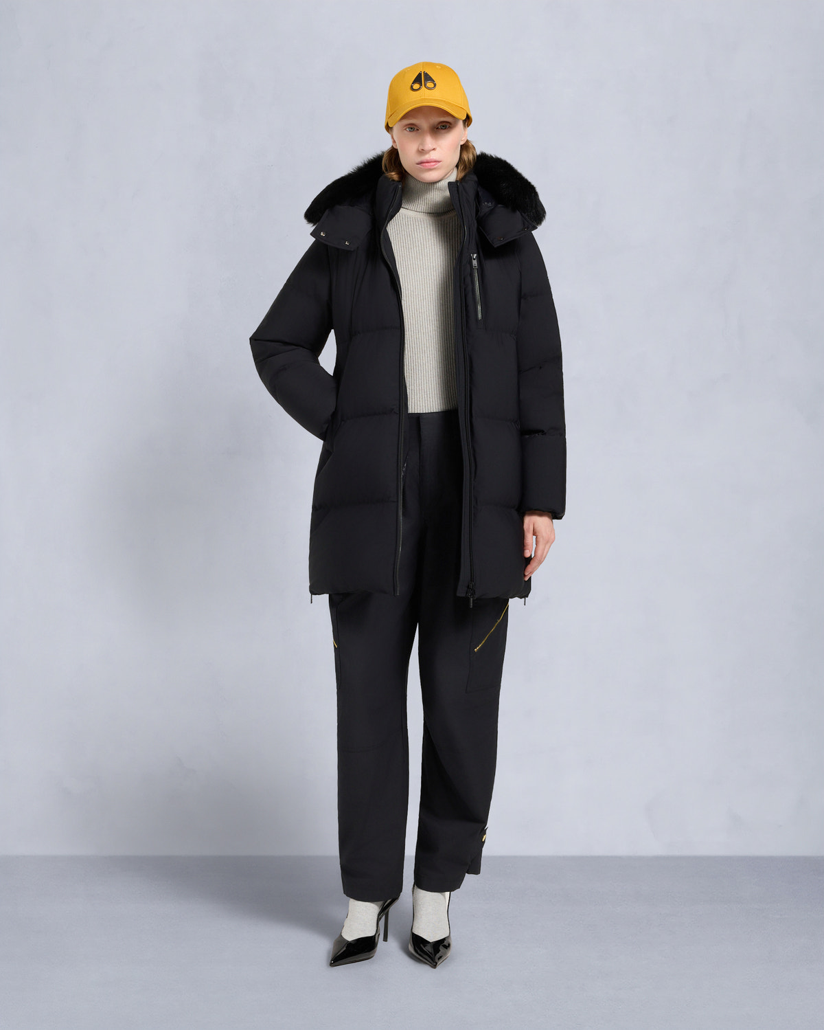 NYLUXE CHELIA SHEARLING 3Q JACKET-BLACK/BLACK