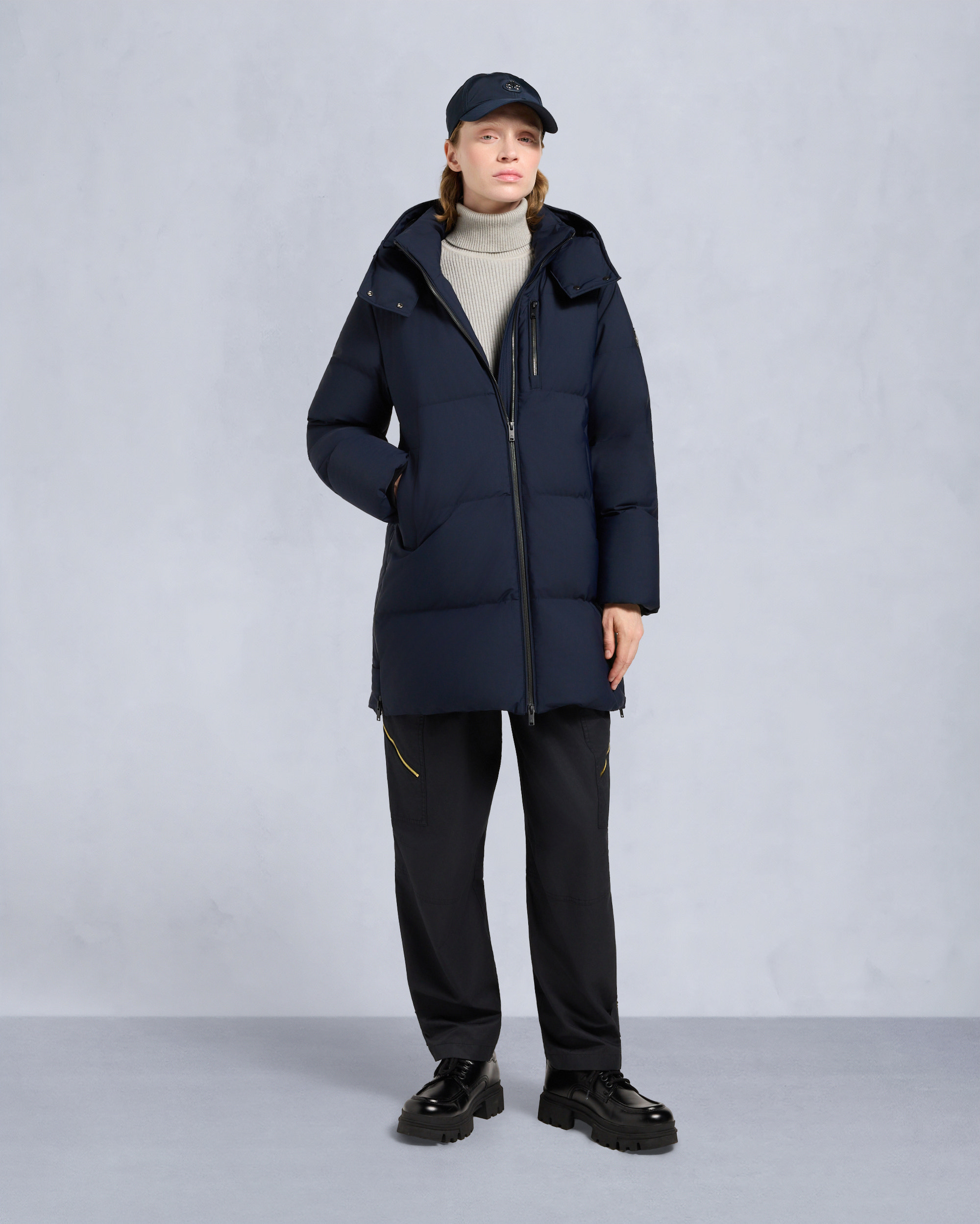 NYLUXE CHELIA SHEARLING 3Q JACKET-NAVY/BLACK