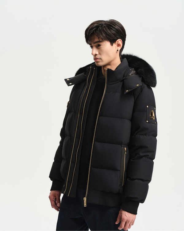 BLOUSON AVIATEUR NYLUXE STAGG AVEC BORDURE EN PEAU LAINÉE – SÉRIE OR-NOIR