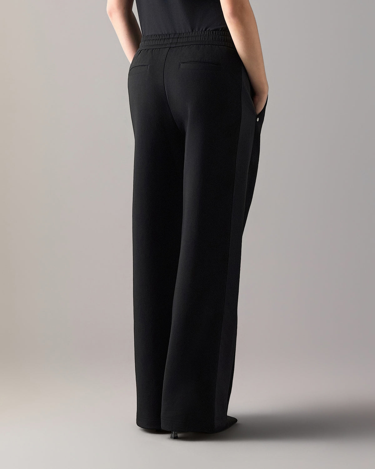 MIXED MEDIA WIDE-LEG PANTS-BLACK