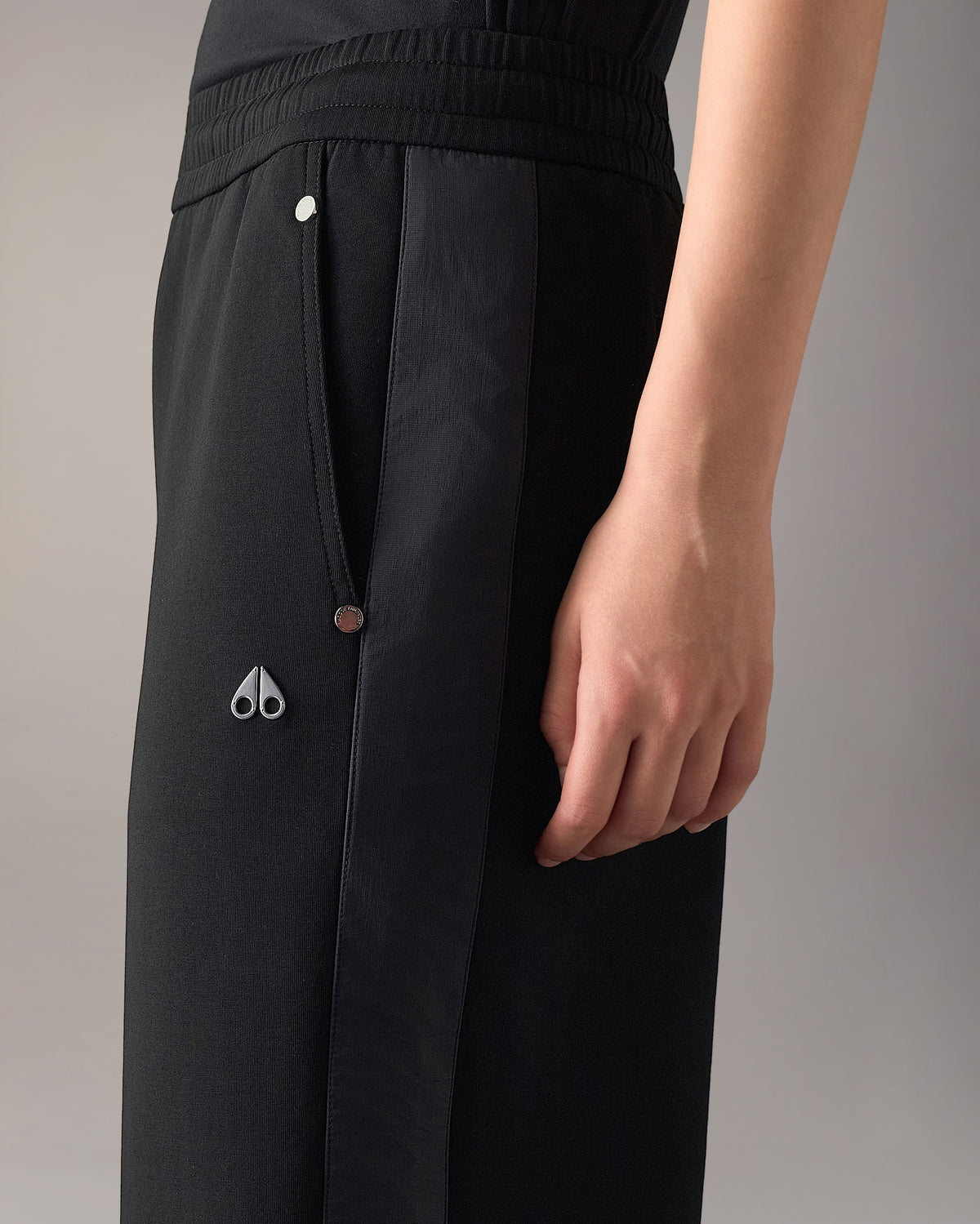 MIXED MEDIA WIDE-LEG PANTS-BLACK