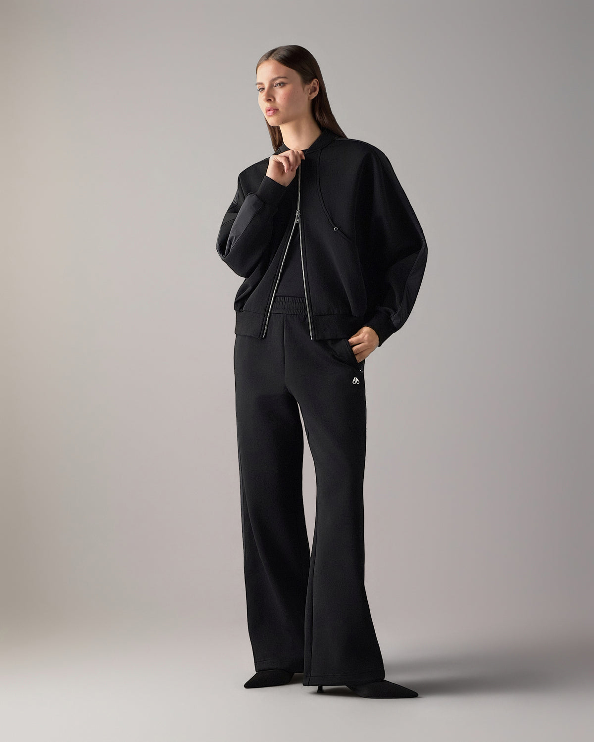 MIXED MEDIA WIDE-LEG PANTS-BLACK