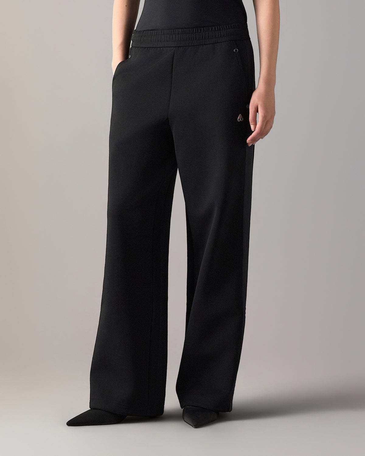 MIXED MEDIA WIDE-LEG PANTS-BLACK