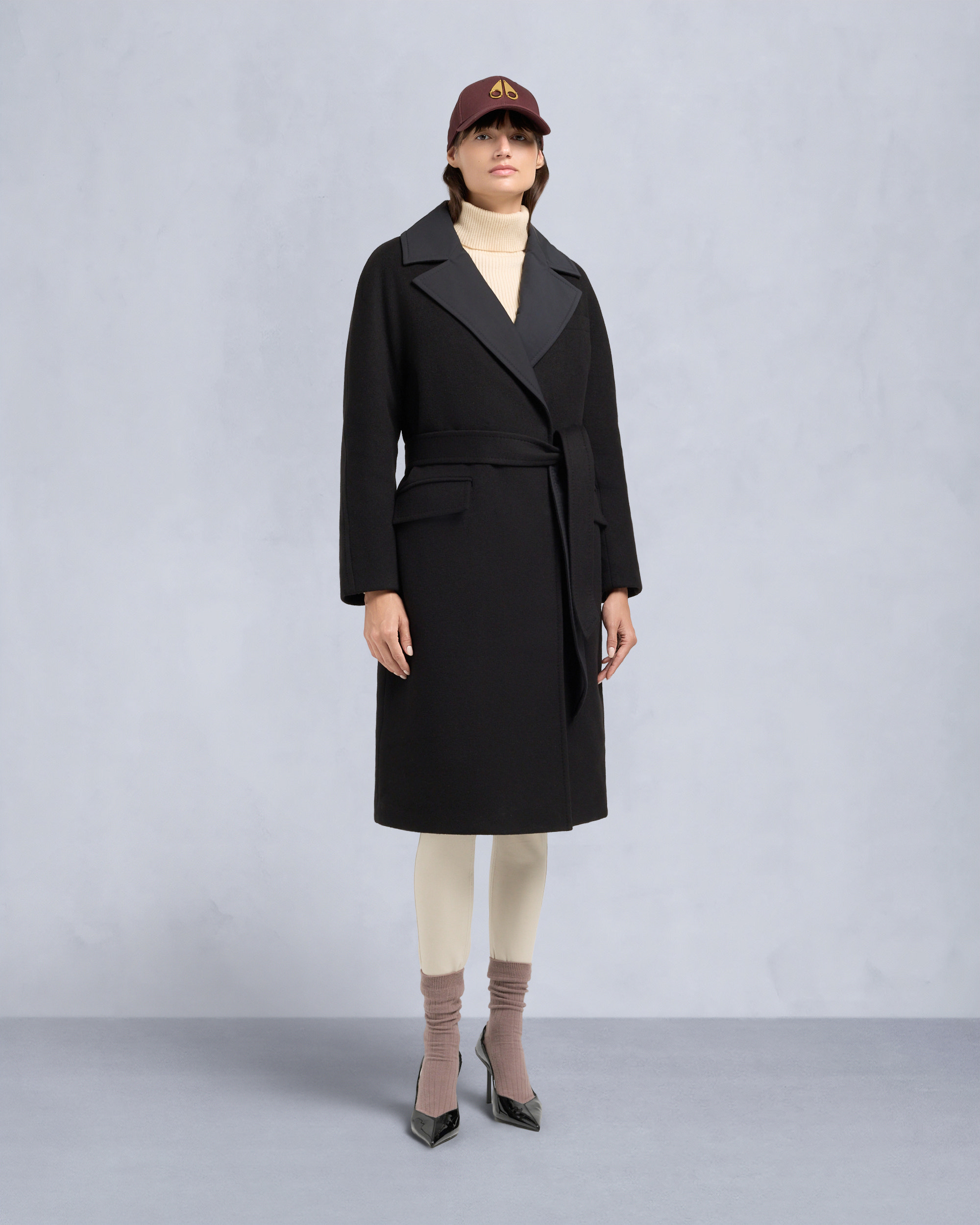 LAFLEUR WOOL LONG WRAP COAT-BLACK