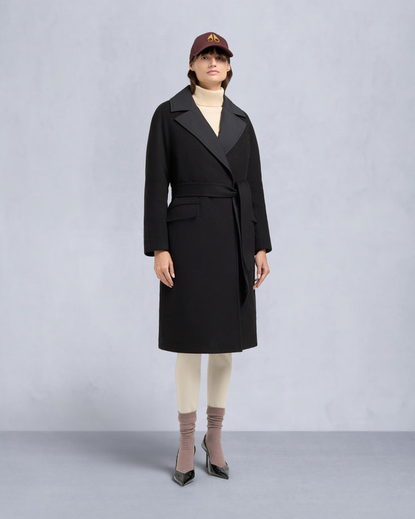 LAFLEUR WOOL LONG WRAP COAT-BLACK