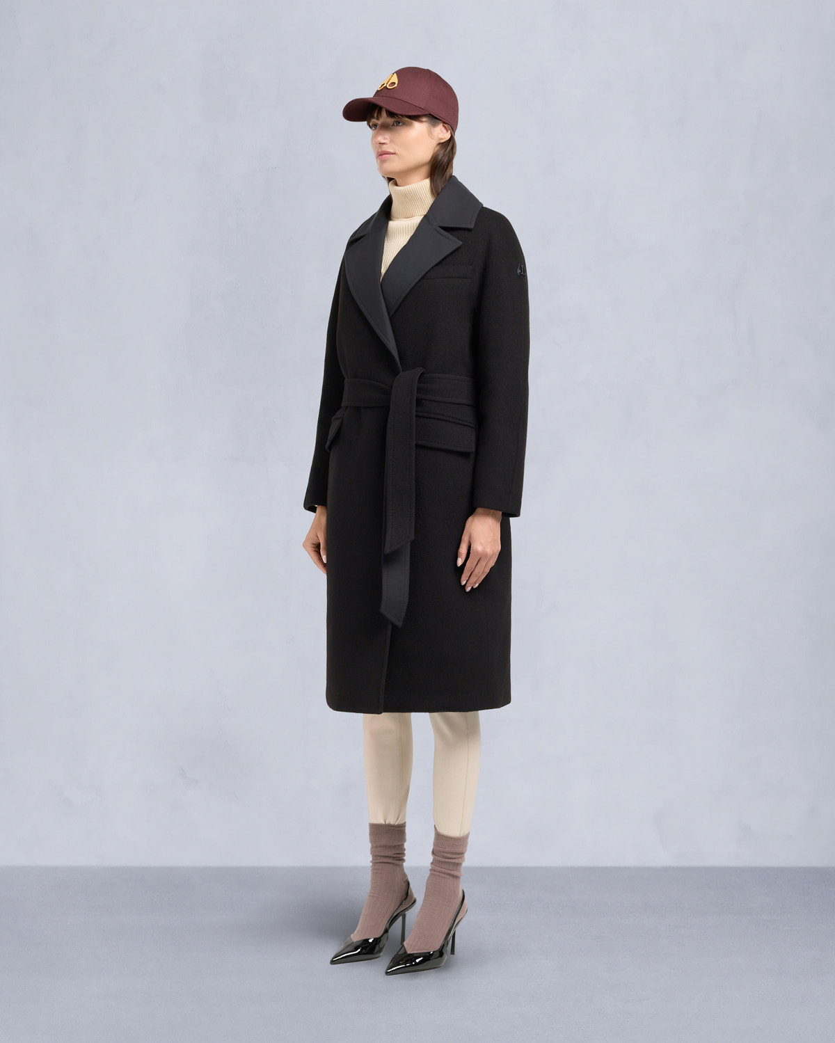 LAFLEUR WOOL LONG WRAP COAT-BLACK