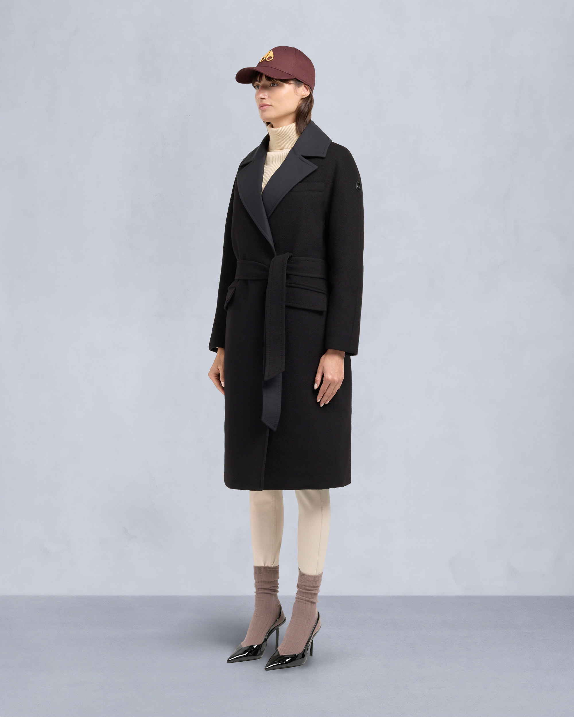 LAFLEUR WOOL LONG WRAP COAT-BLACK