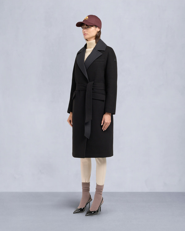 LAFLEUR WOOL LONG WRAP COAT-BLACK