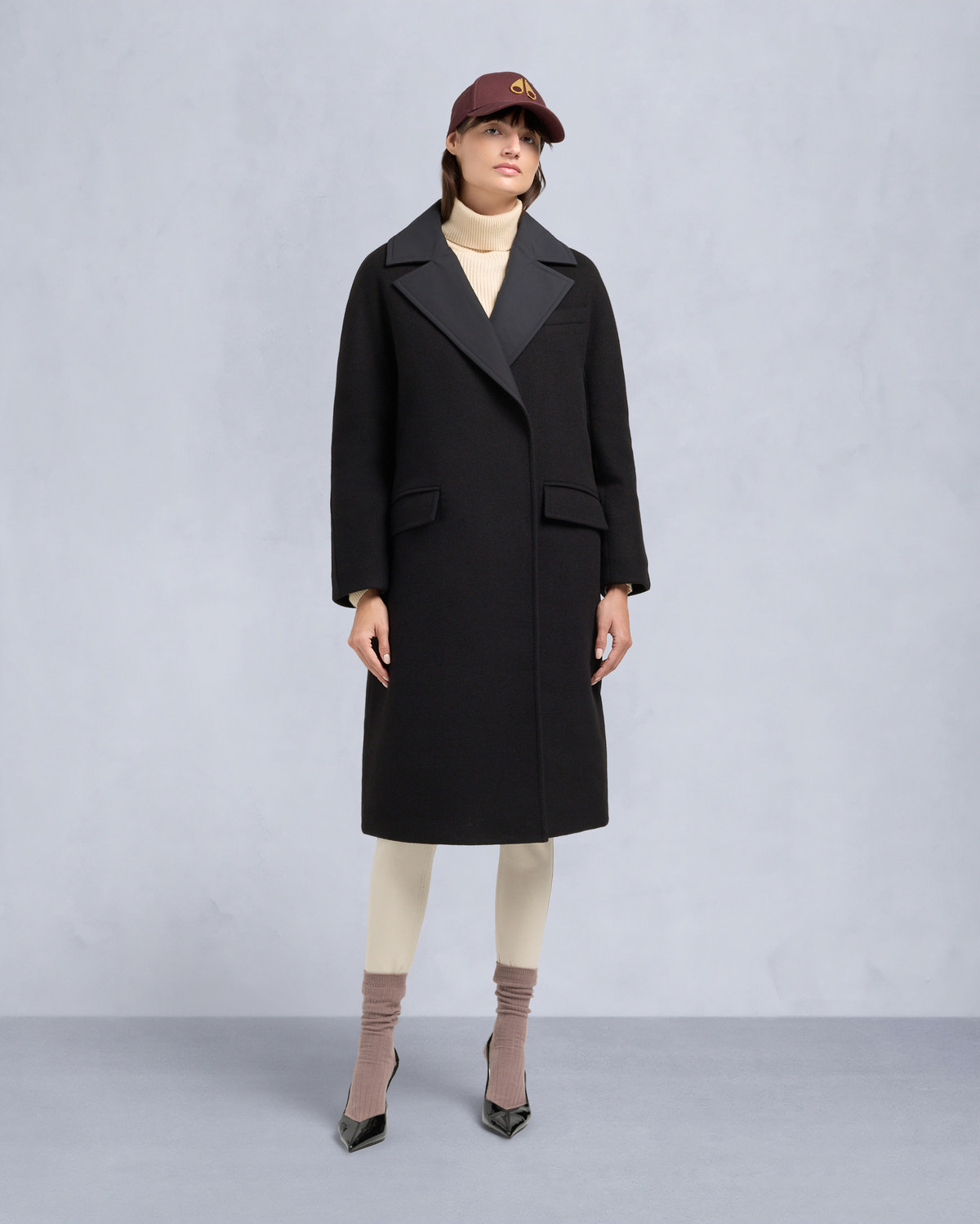 LAFLEUR WOOL LONG WRAP COAT-BLACK
