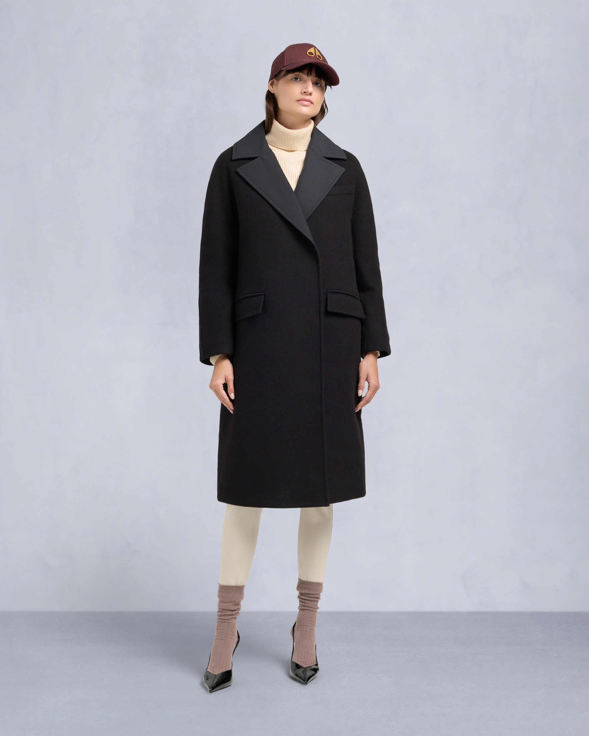 LAFLEUR WOOL LONG WRAP COAT-BLACK
