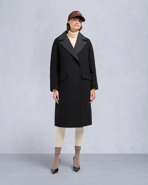 LAFLEUR WOOL LONG WRAP COAT-BLACK