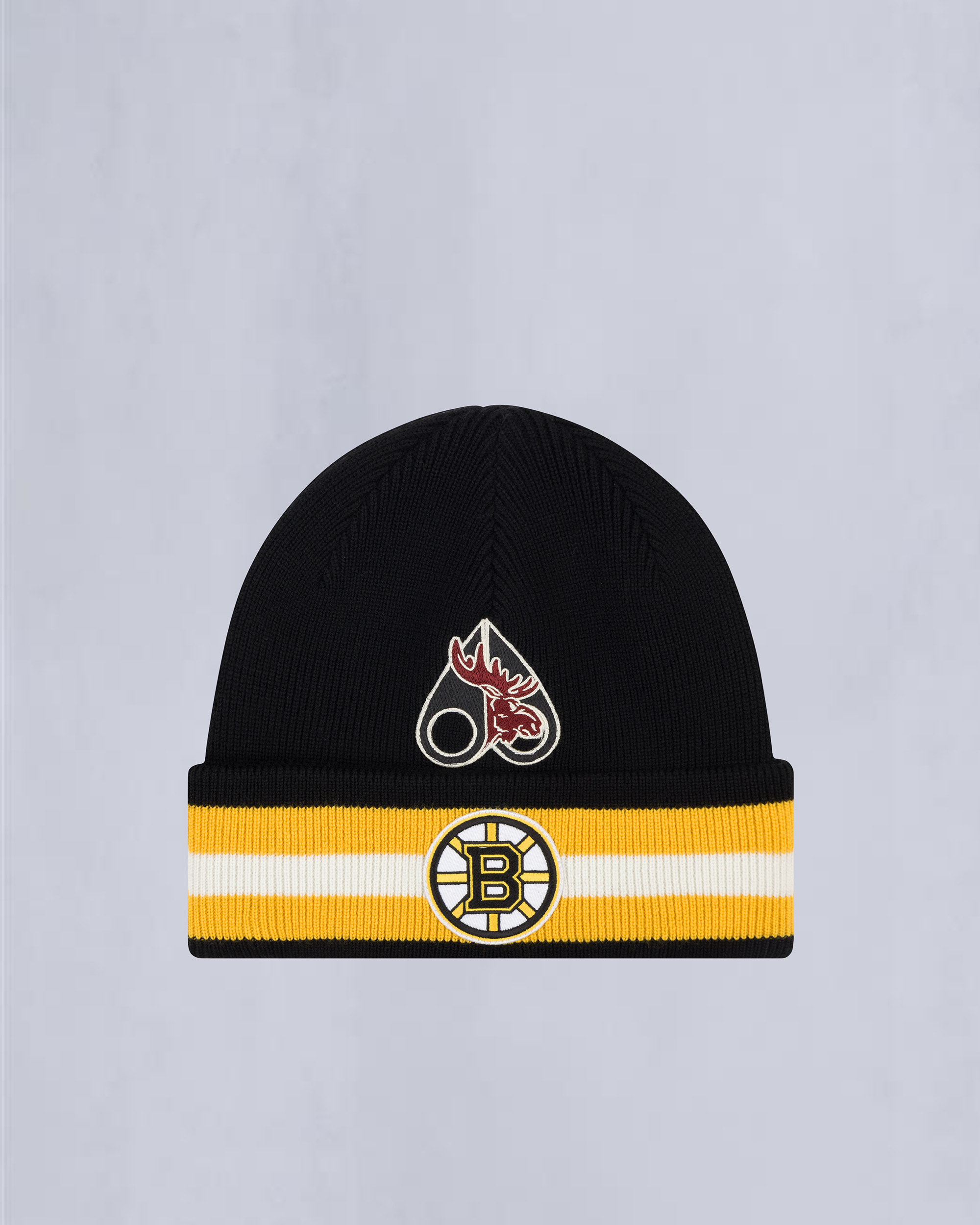NHL X MOOSE KNUCKLES BRUINS BEANIE-BLACK/YELLOW/BONE