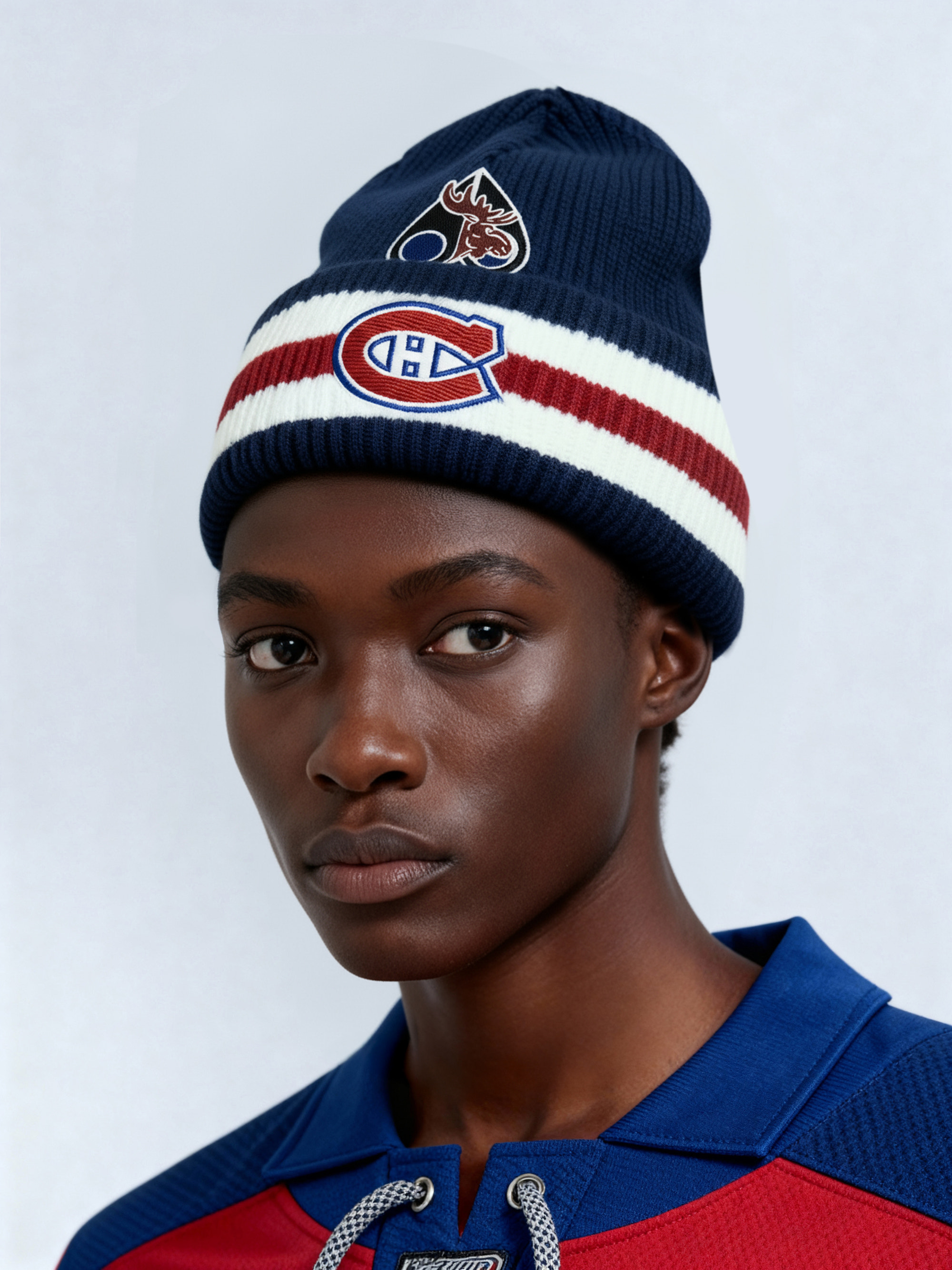 NHL X MOOSE KNUCKLES CANADIENS BEANIE-BLUE/RED/BONE