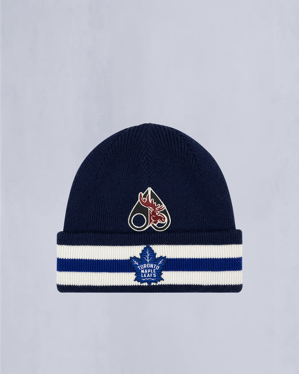 NHL X MOOSE KNUCKLES MAPLE LEAFS BEANIE-NAVY/MAPLE LEAF BLUE/BONE