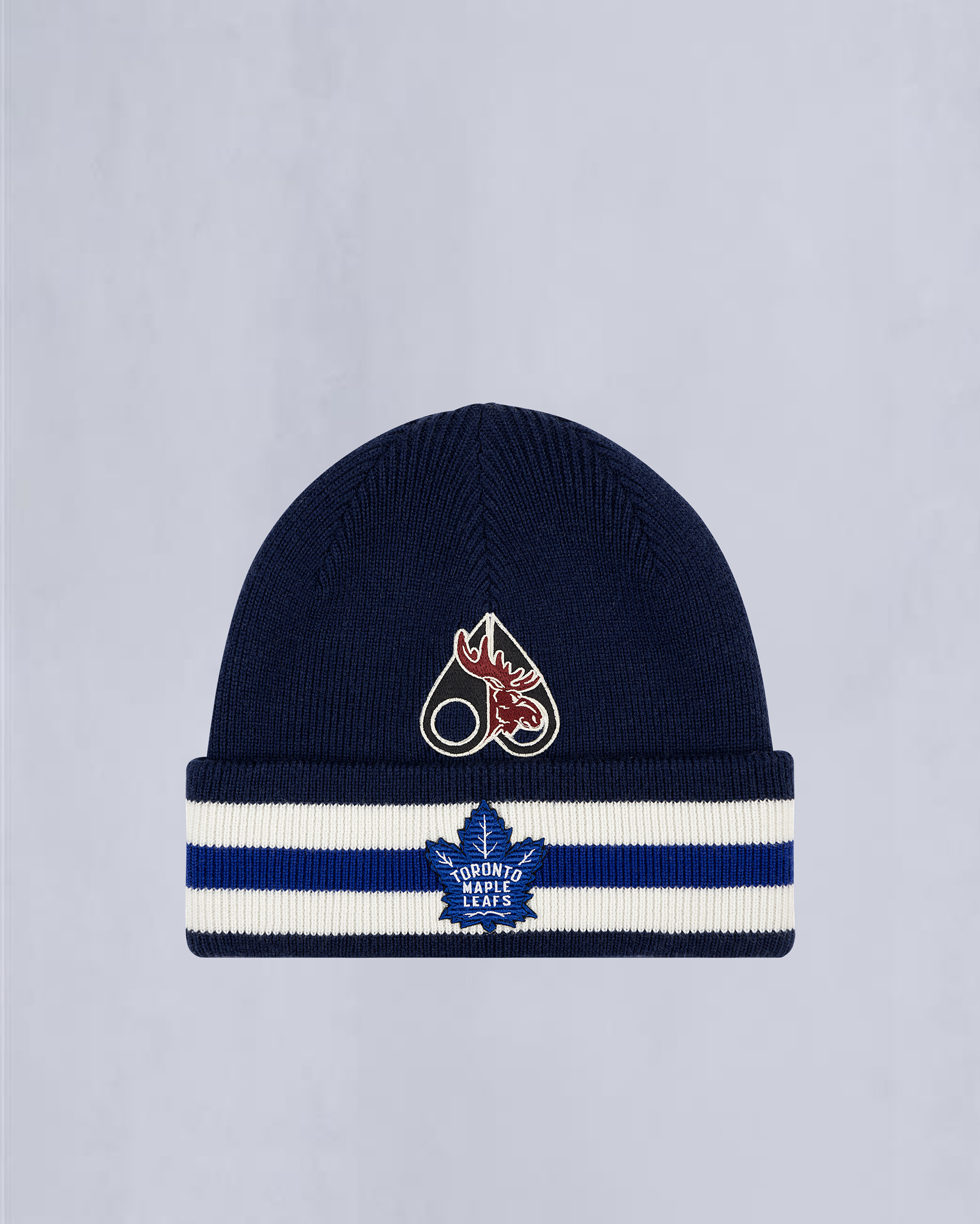 NHL X MOOSE KNUCKLES MAPLE LEAFS BEANIE-NAVY/MAPLE LEAF BLUE/BONE