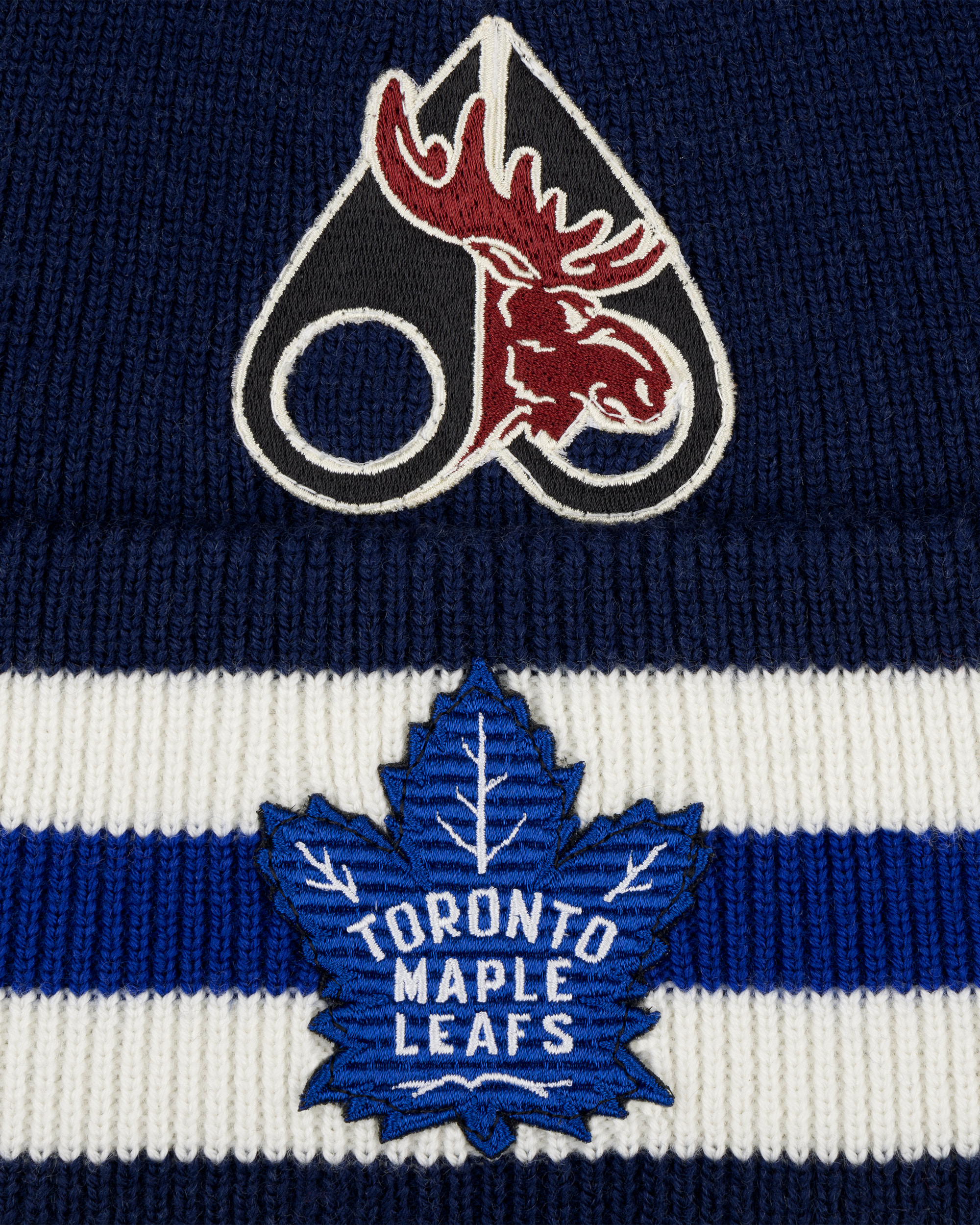 NHL X MOOSE KNUCKLES MAPLE LEAFS BEANIE-NAVY/MAPLE LEAF BLUE/BONE