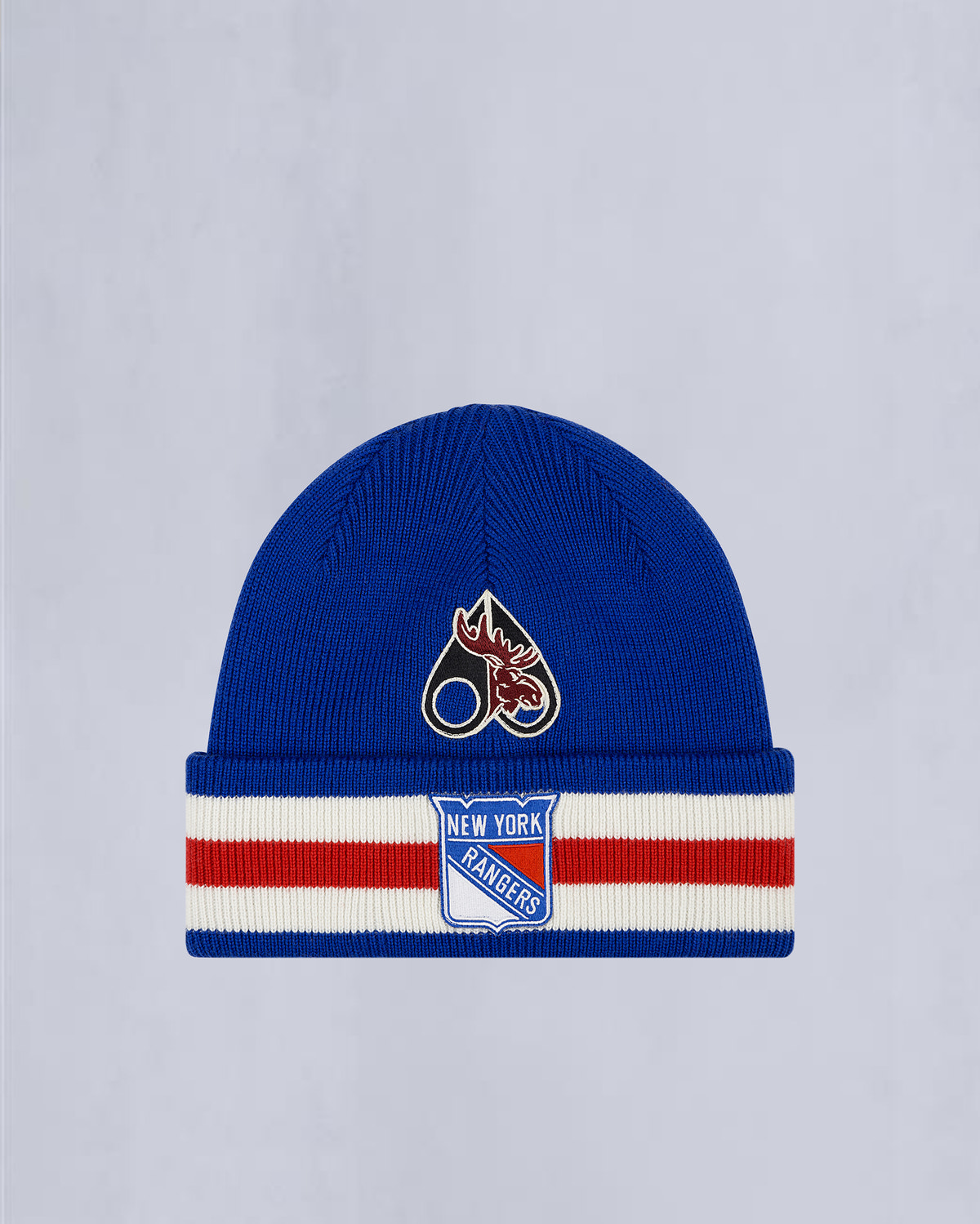 NHL X MOOSE KNUCKLES RANGERS BEANIE-RANGER BLUE/RED/BONE