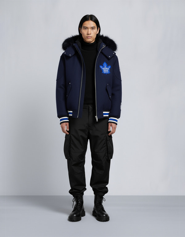 BLOUSON AVIATEUR NHL X MOOSE KNUCKLES MAPLE LEAFS-BLEU MARINE/BLEU/OS/NOIR
