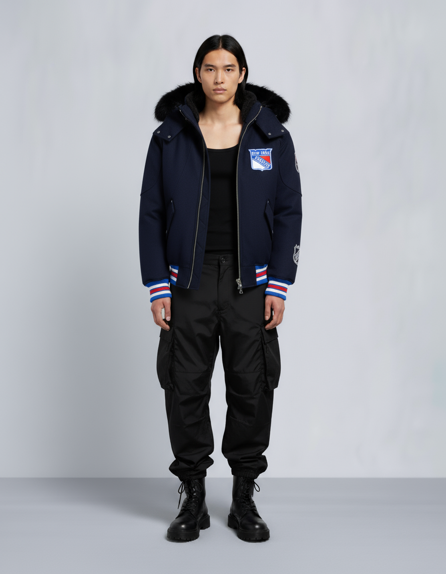 BLOUSON AVIATEUR NHL X MOOSE KNUCKLES RANGERS-BLEU MARINE/ROUGE/OS/NOIR