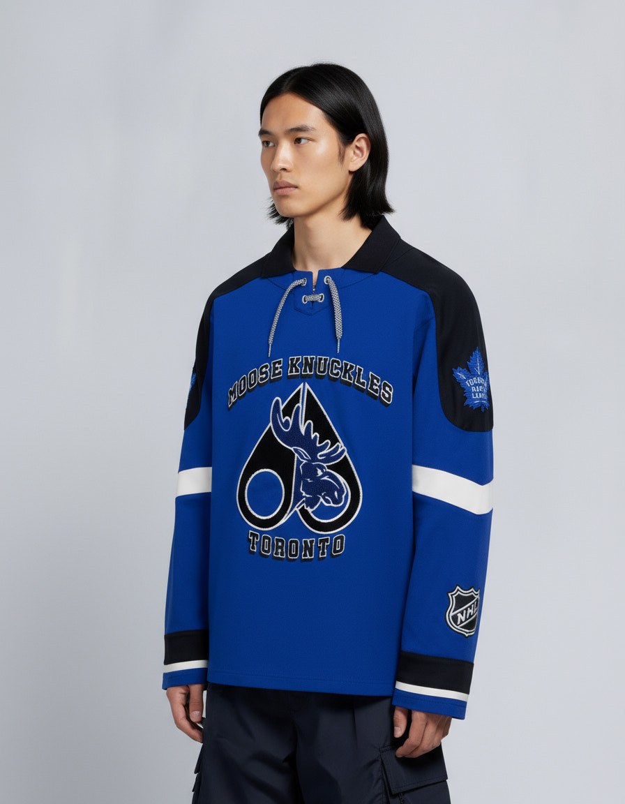 NHL X MOOSE KNUCKLES MAPLE LEAFS JERSEY-BLUE/BLACK/BONE