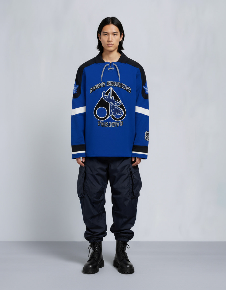 NHL X MOOSE KNUCKLES MAPLE LEAFS JERSEY-BLUE/BLACK/BONE
