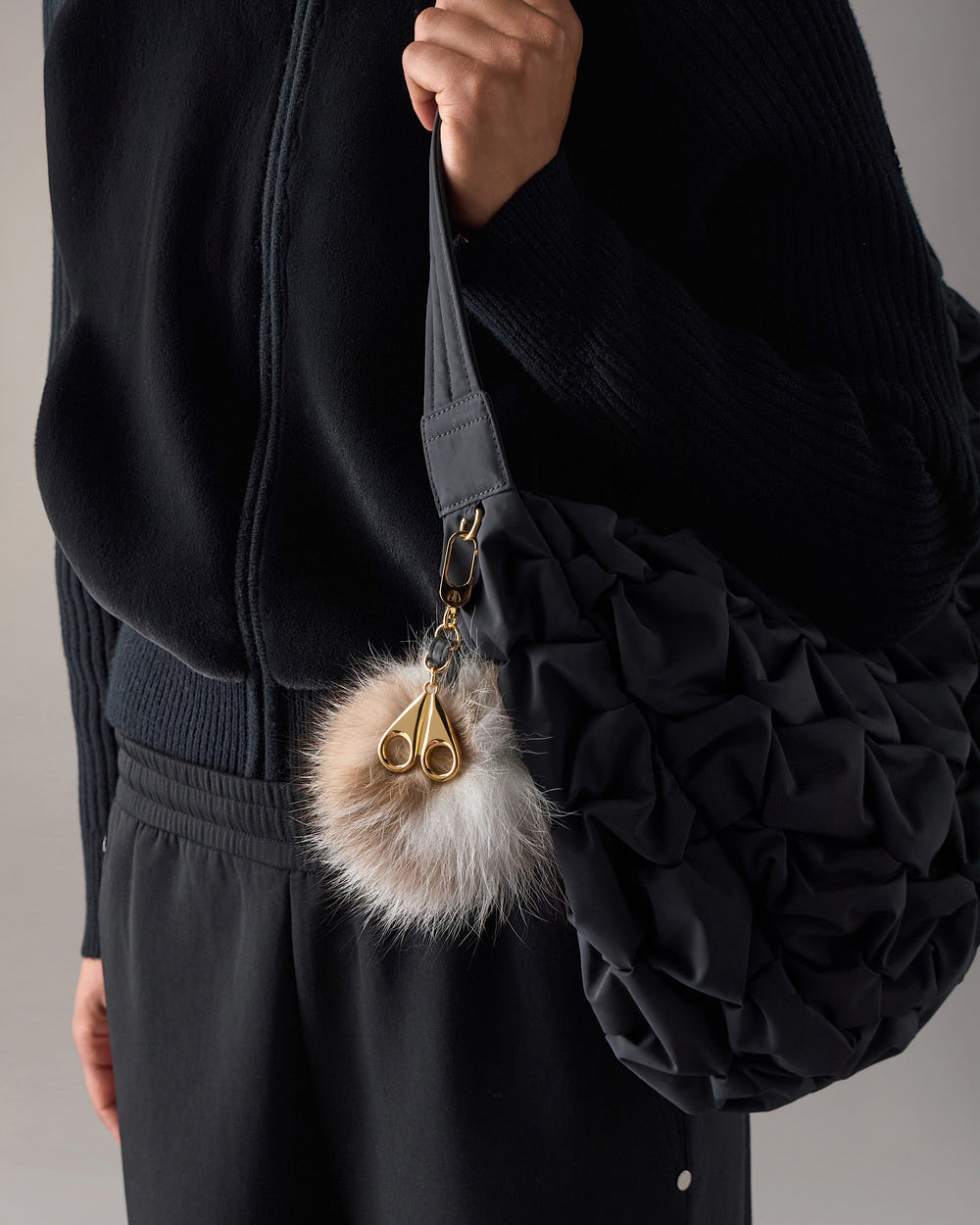 FUR POMPOM BAG CHARM-PATCHWORK