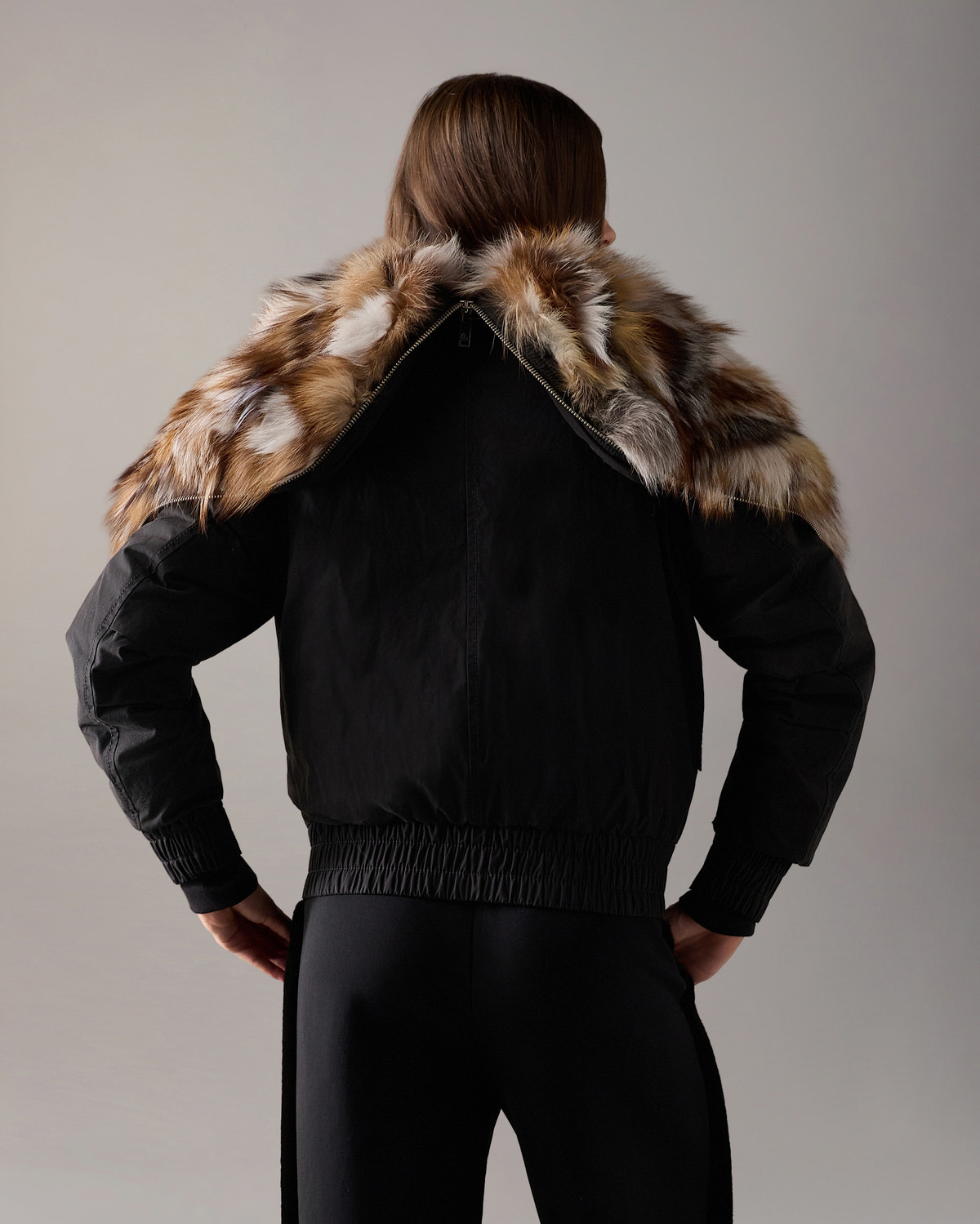 BLOUSON AVIATEUR EN DUVET ET FOURRURE PIONEER-NOIR