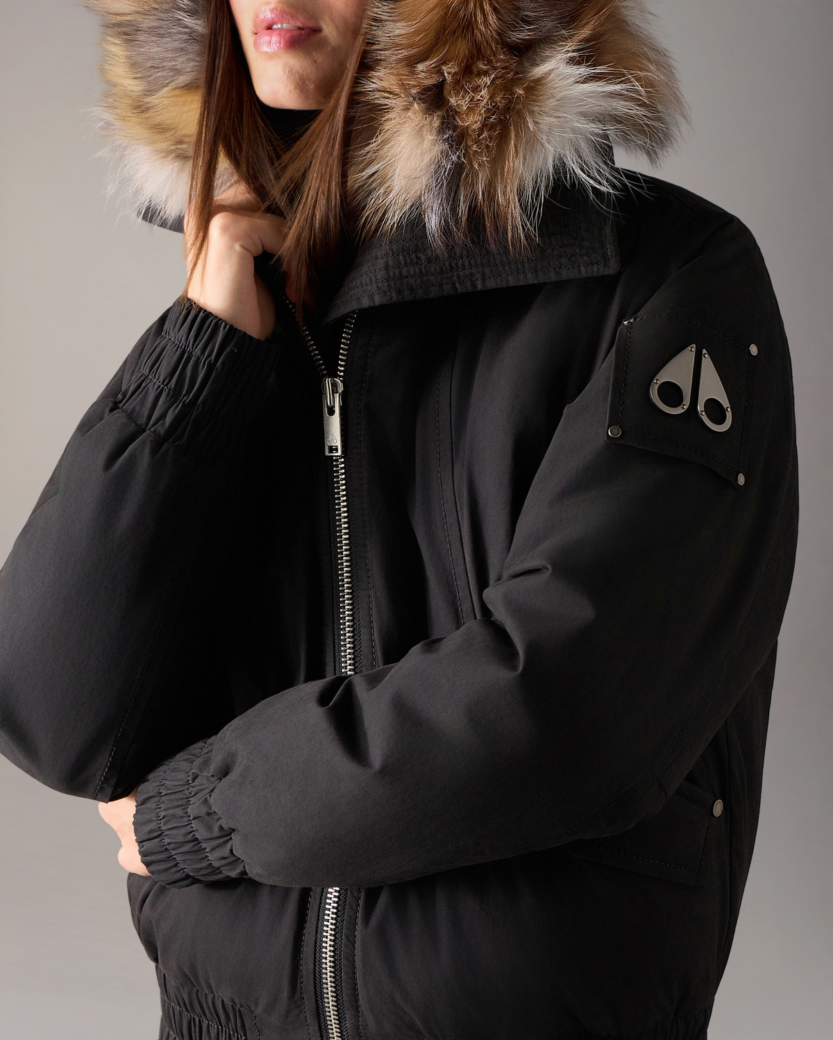BLOUSON AVIATEUR EN DUVET ET FOURRURE PIONEER-NOIR
