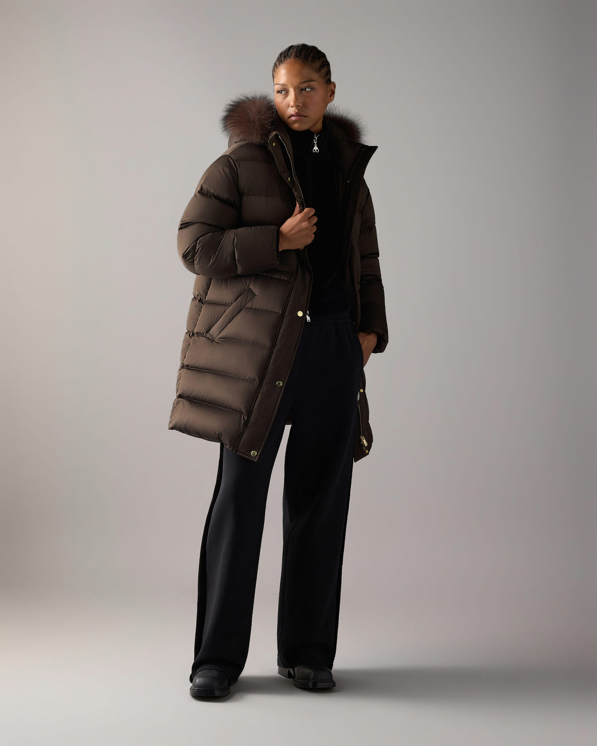 NORTHBOUND FOX FUR & DOWN PARKA-ESPRESSO