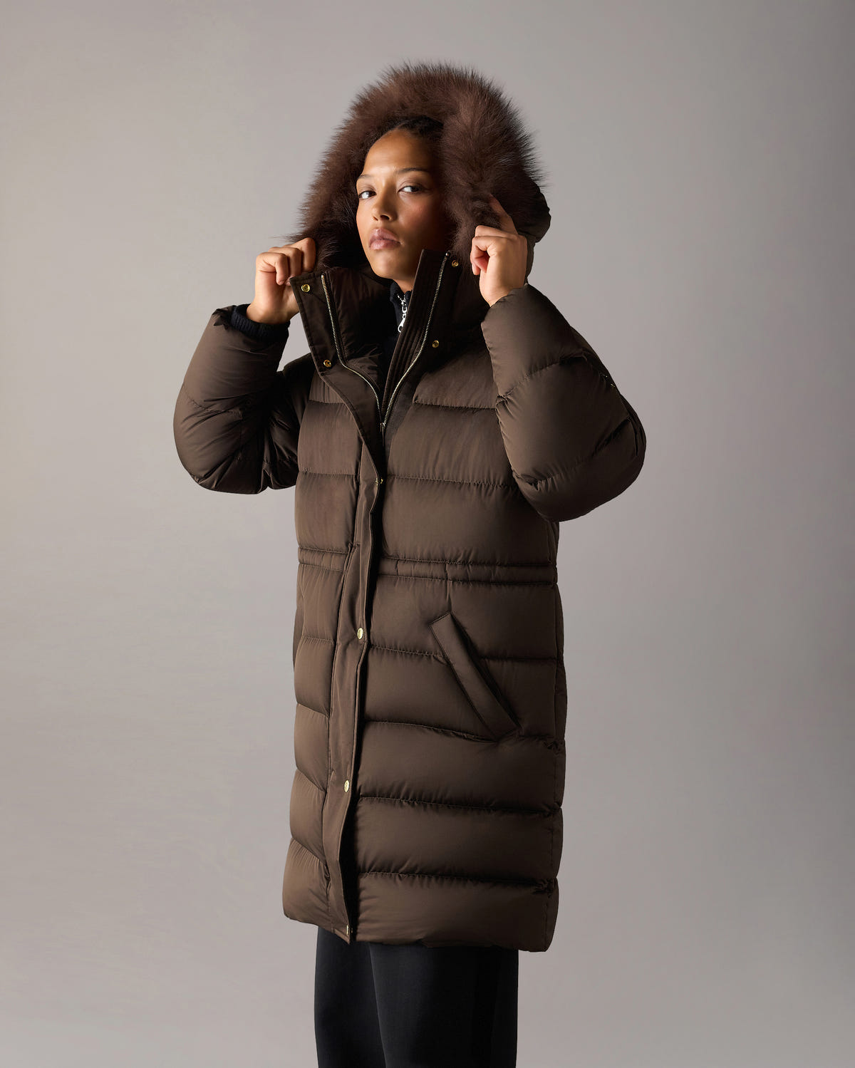 NORTHBOUND FOX FUR & DOWN PARKA-ESPRESSO