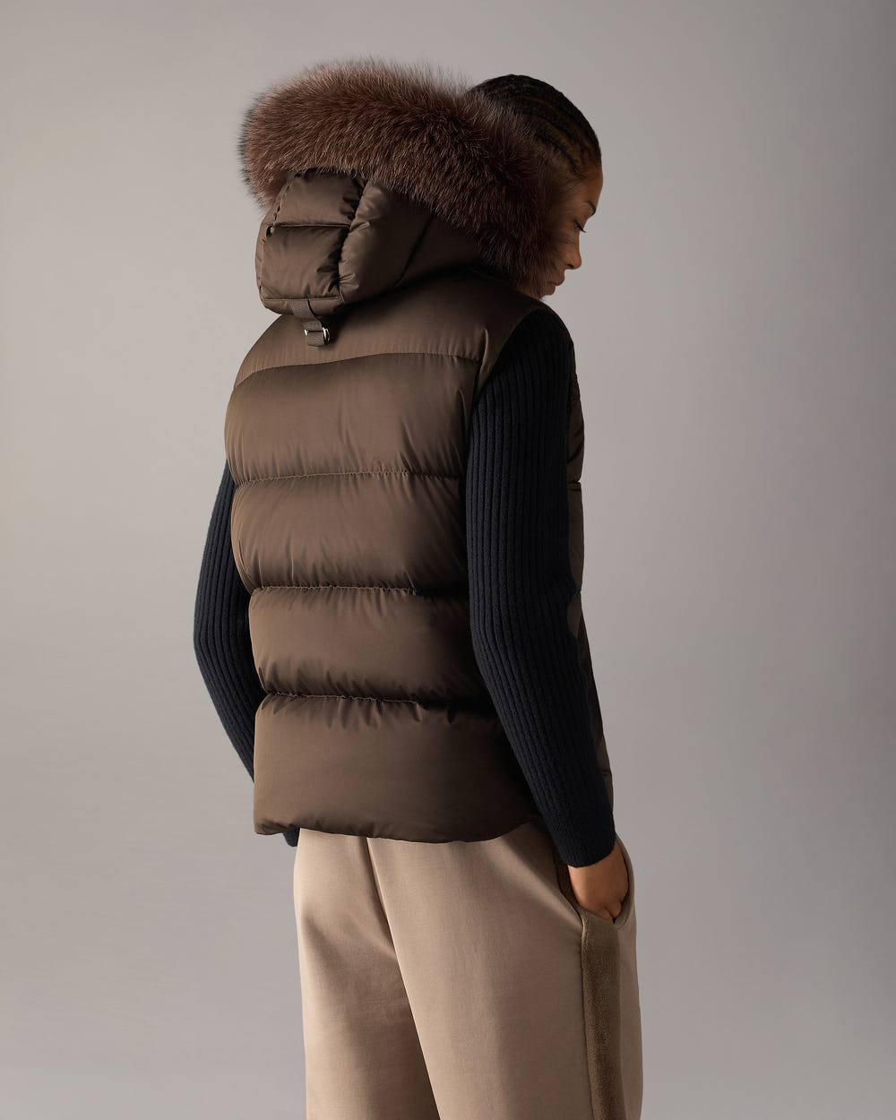 NORTHBOUND FOX FUR & DOWN VEST-ESPRESSO