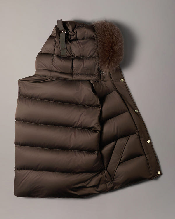 NORTHBOUND FOX FUR & DOWN VEST-ESPRESSO
