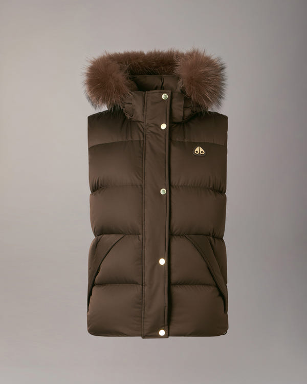 NORTHBOUND FOX FUR & DOWN VEST-ESPRESSO