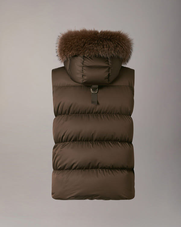 NORTHBOUND FOX FUR & DOWN VEST-ESPRESSO