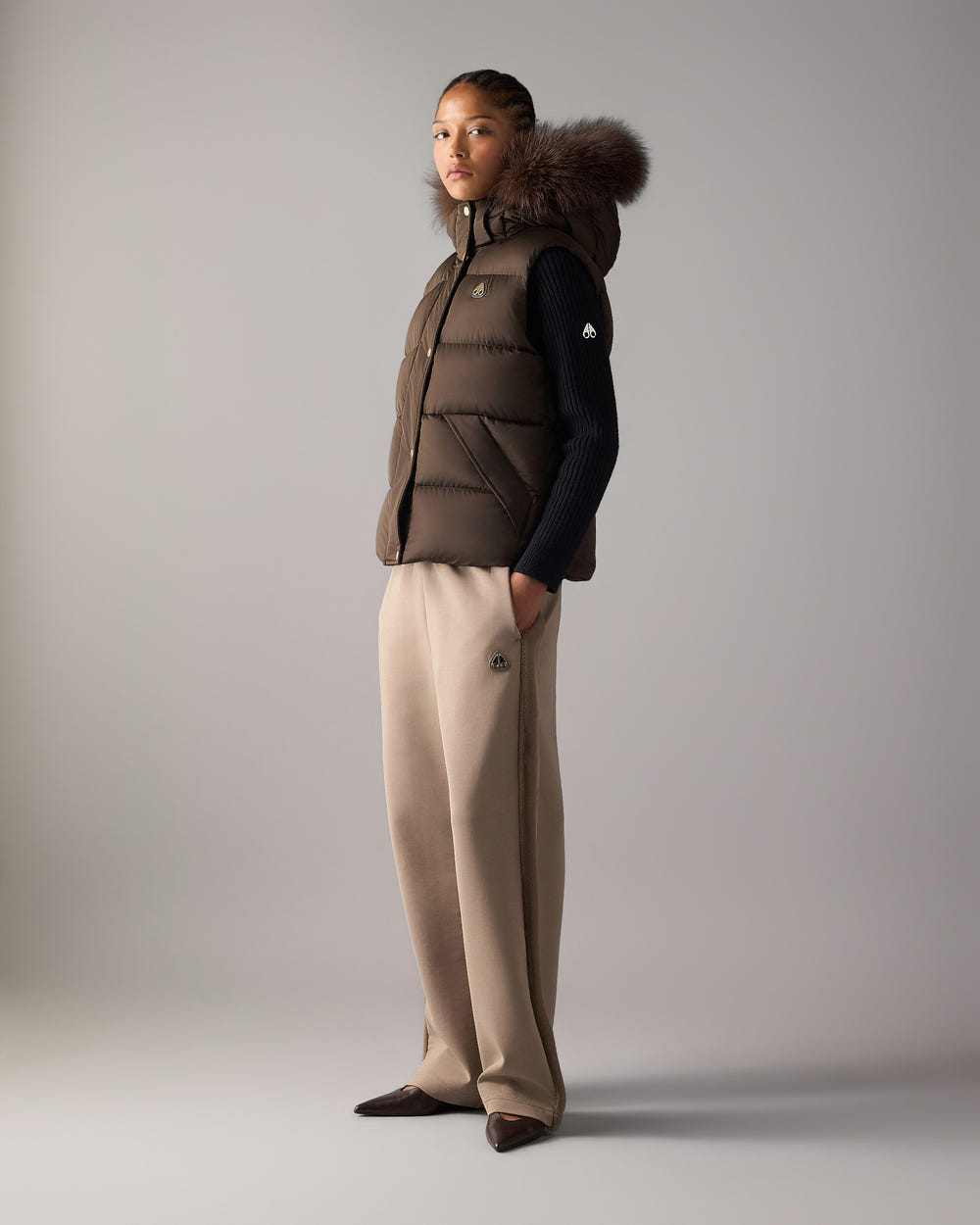 NORTHBOUND FOX FUR & DOWN VEST-ESPRESSO
