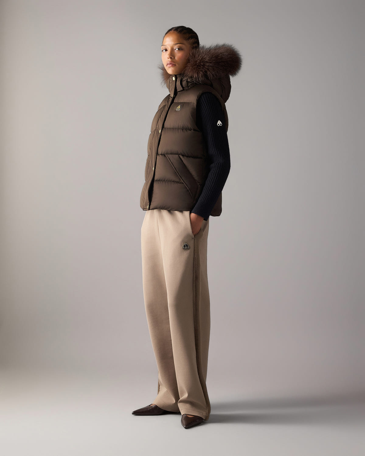 NORTHBOUND FOX FUR & DOWN VEST-ESPRESSO