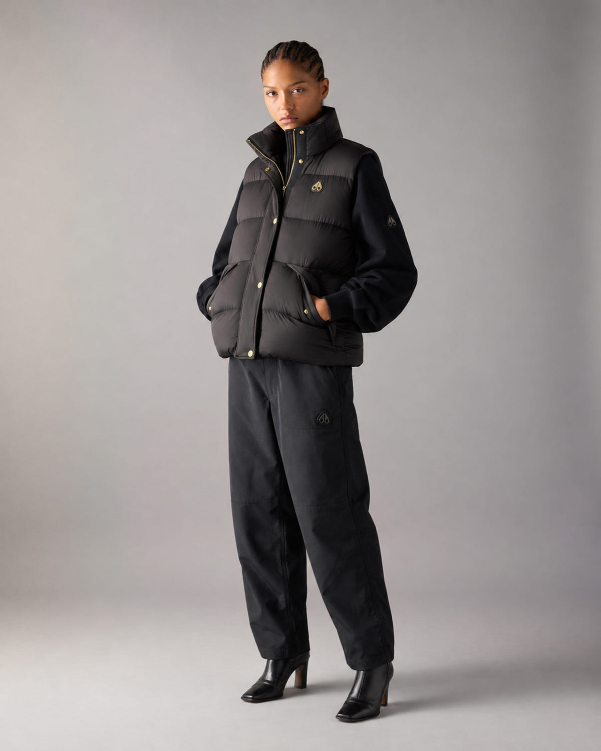 VESTE SANS MANCHES NORTHBOUND EN FOURRURE DE RENARD ET DUVET-NOIR