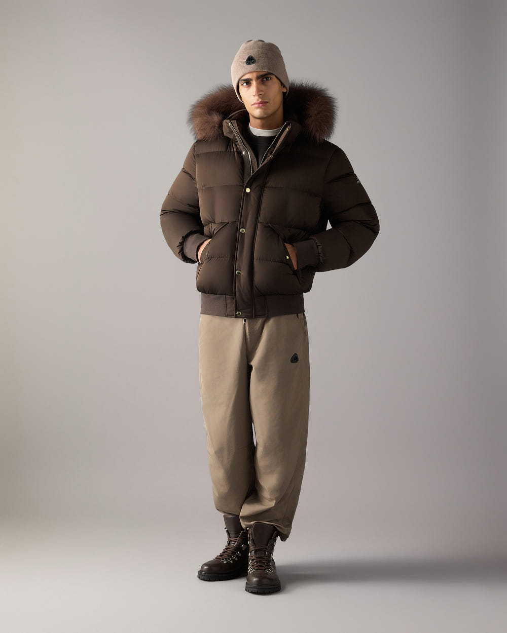 NORTHBOUND FOX FUR & DOWN BOMBER-ESPRESSO