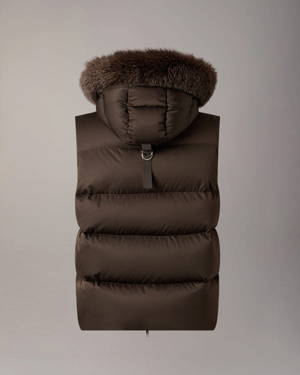 NORTHBOUND FOX FUR & DOWN VEST-ESPRESSO
