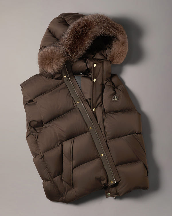 NORTHBOUND FOX FUR & DOWN VEST-ESPRESSO